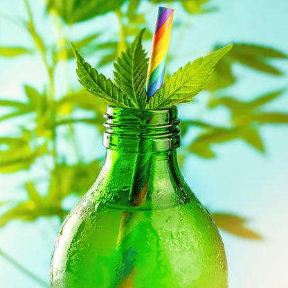 THC drinks with cannabis leaf in the rim