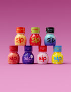 SIP Elixir bottles stacked 2 high including Tropical Crush, Watermelon, Blue Razz, Hurricane, Dreamberry, Wild Berry and Electric Lemon