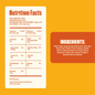 Nutrition facts label and ingredients list on a yellow background