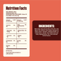 Nutrition facts label and ingredients list on a red background