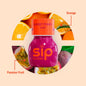 Sip Elixirs Sunset Punch Sleep bottle with orange and passion fruit elements on a beige background