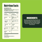 Nutrition facts and ingredients label on a green background