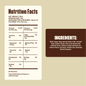 Nutrition facts label and ingredients list on a beige background